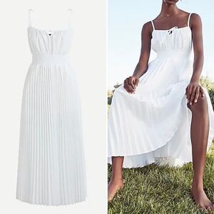 NWT J.Crew Smocked Waist Pleated Dress White Size 14